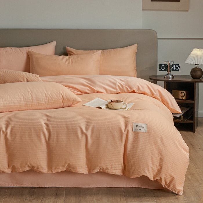 91家纺网 家纺一手货源 找家纺 眠博士 2025新款60贡缎提花四件套 60贡缎-提花橘粉