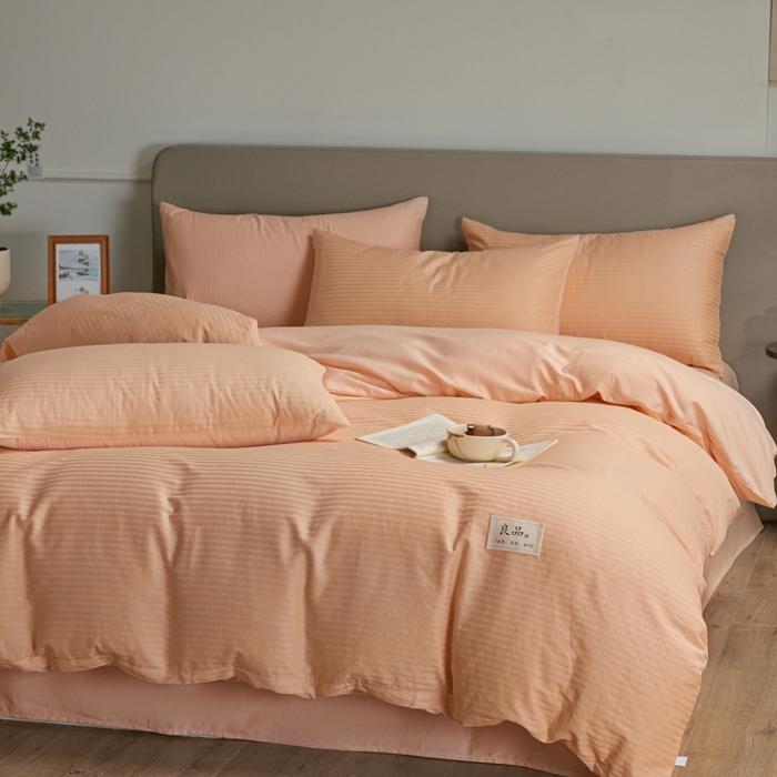 91家纺网 家纺一手货源 找家纺 眠博士 2025新款60贡缎提花四件套 60贡缎-提花橘粉