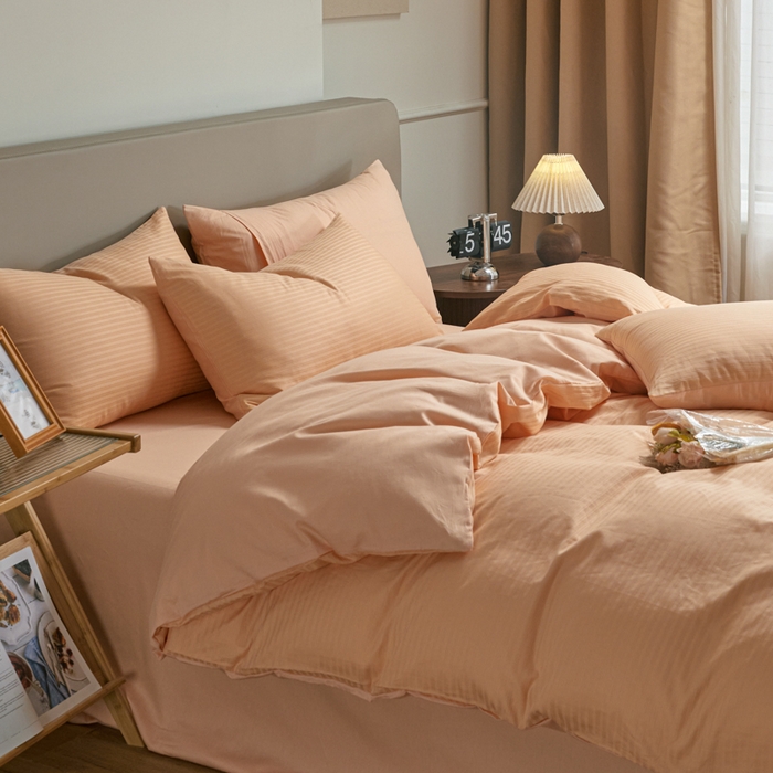 91家纺网 家纺一手货源 找家纺 眠博士 2025新款60贡缎提花四件套 60贡缎-提花橘粉