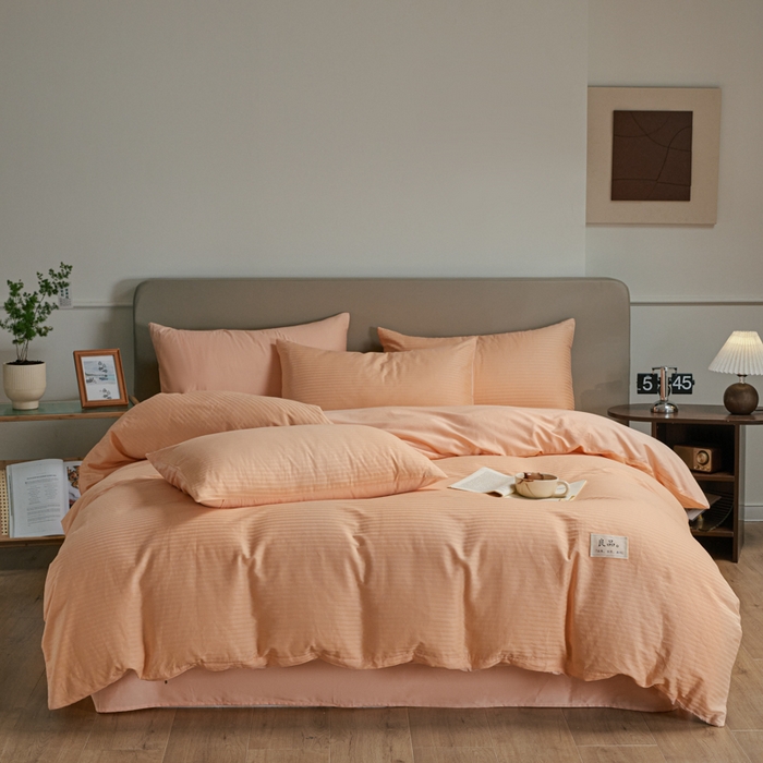 91家纺网 家纺一手货源 找家纺 眠博士 2025新款60贡缎提花四件套 60贡缎-提花橘粉