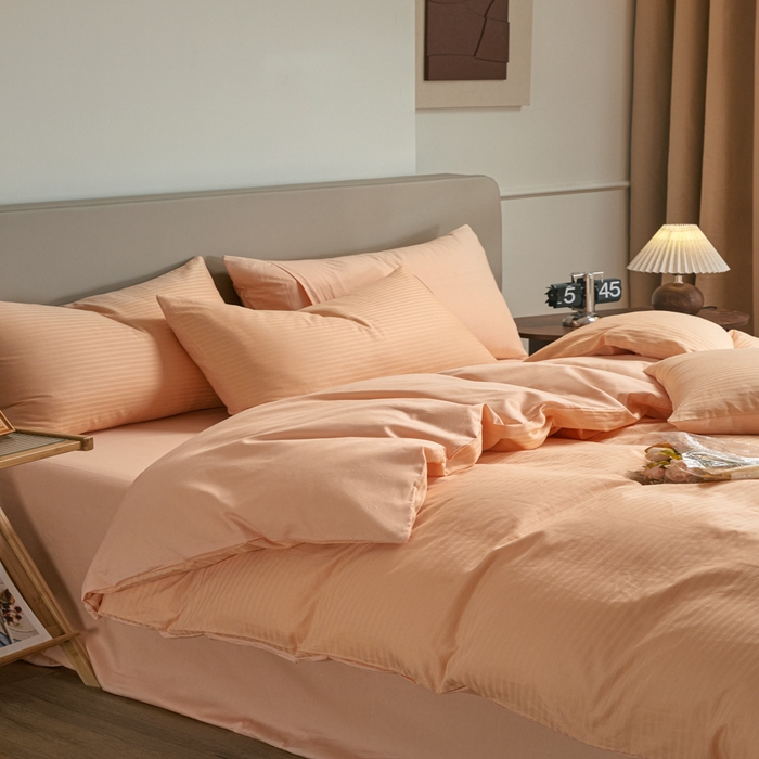 91家纺网 家纺一手货源 找家纺 眠博士 2025新款60贡缎提花四件套 60贡缎-提花橘粉