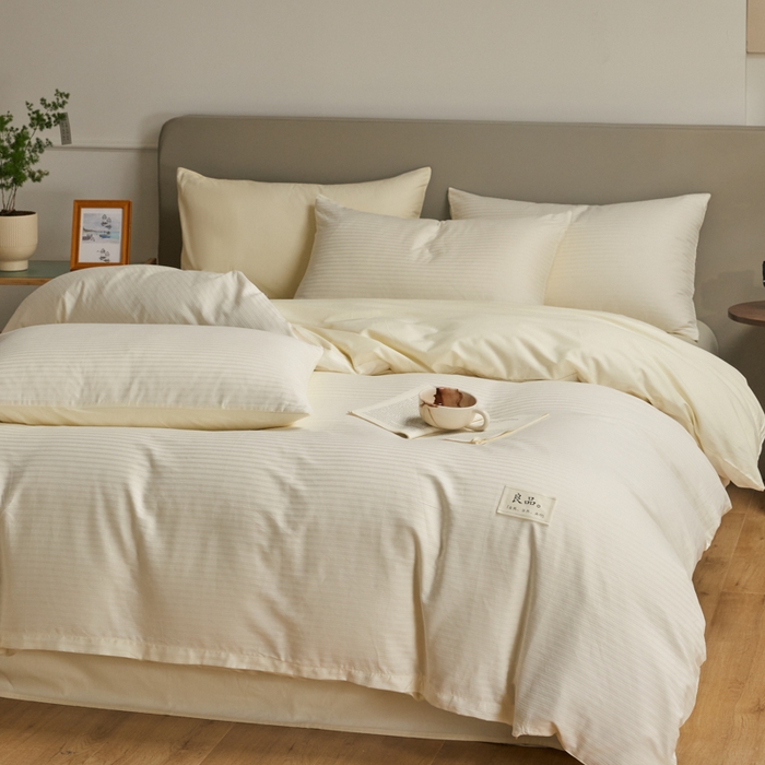 91家纺网 家纺一手货源 找家纺 眠博士 2025新款60贡缎提花四件套 60贡缎-提花雅白