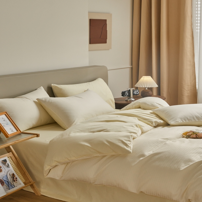 91家纺网 家纺一手货源 找家纺 眠博士 2025新款60贡缎提花四件套 60贡缎-提花雅白