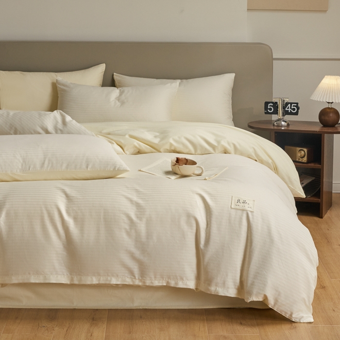 91家纺网 家纺一手货源 找家纺 眠博士 2025新款60贡缎提花四件套 60贡缎-提花雅白