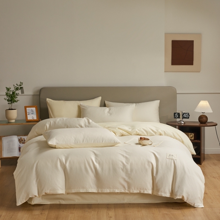 91家纺网 家纺一手货源 找家纺 眠博士 2025新款60贡缎提花四件套 60贡缎-提花雅白