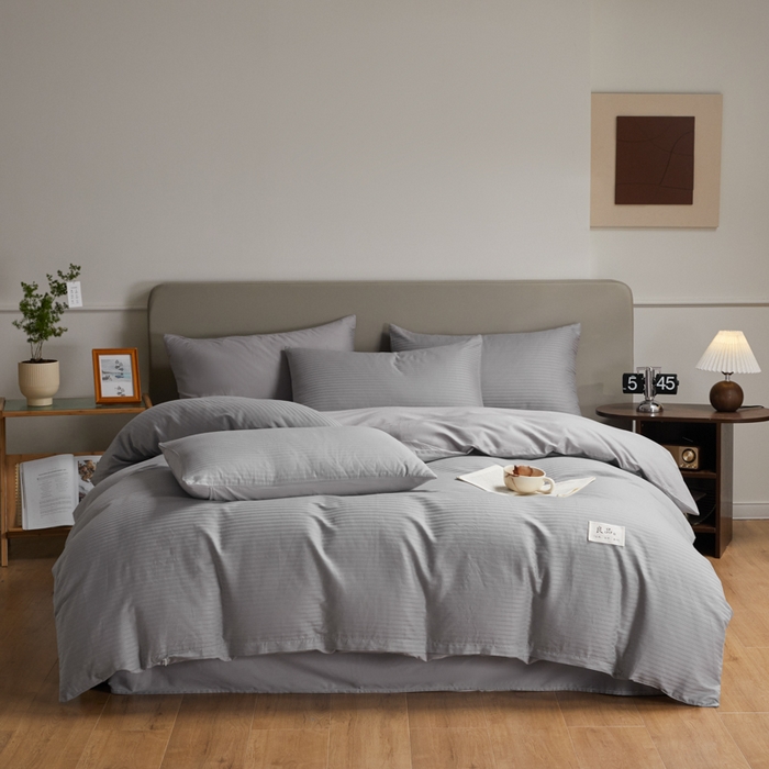 91家纺网 家纺一手货源 找家纺 眠博士 2025新款60贡缎提花四件套 60贡缎-提花雅灰