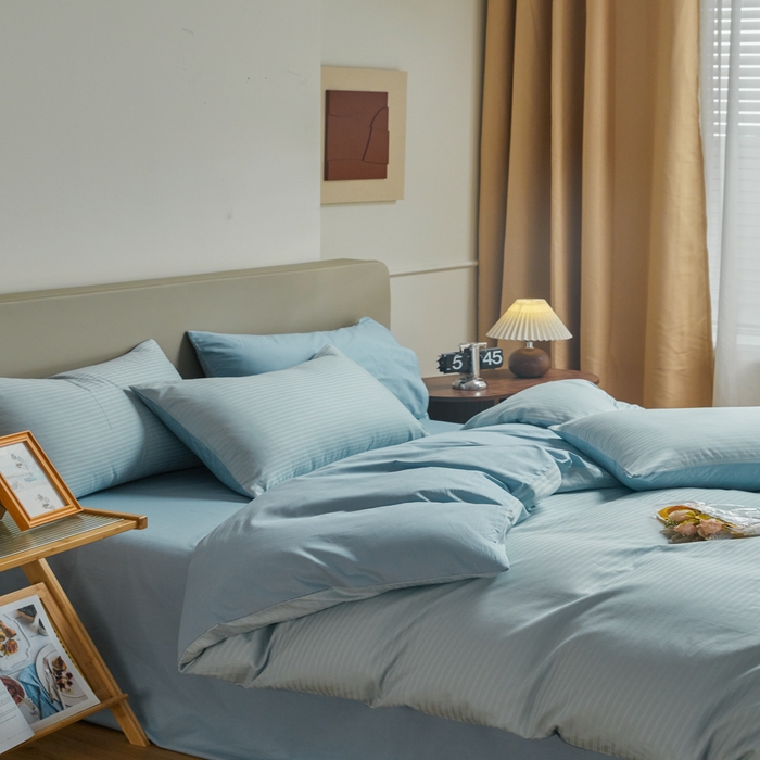 91家纺网 家纺一手货源 找家纺 眠博士 2025新款60贡缎提花四件套 60贡缎-提花雅蓝