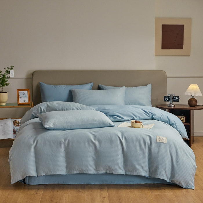 91家纺网 家纺一手货源 找家纺 眠博士 2025新款60贡缎提花四件套 60贡缎-提花雅蓝