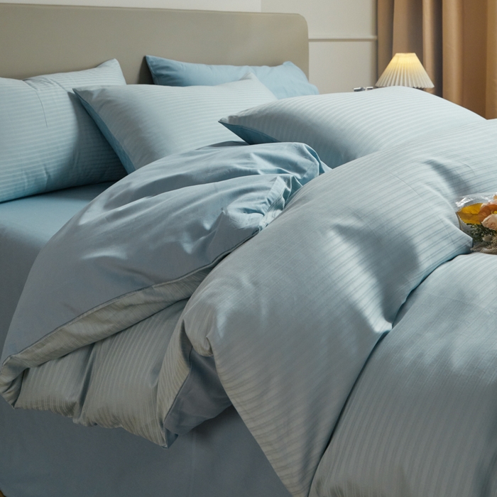 91家纺网 家纺一手货源 找家纺 眠博士 2025新款60贡缎提花四件套 60贡缎-提花雅蓝