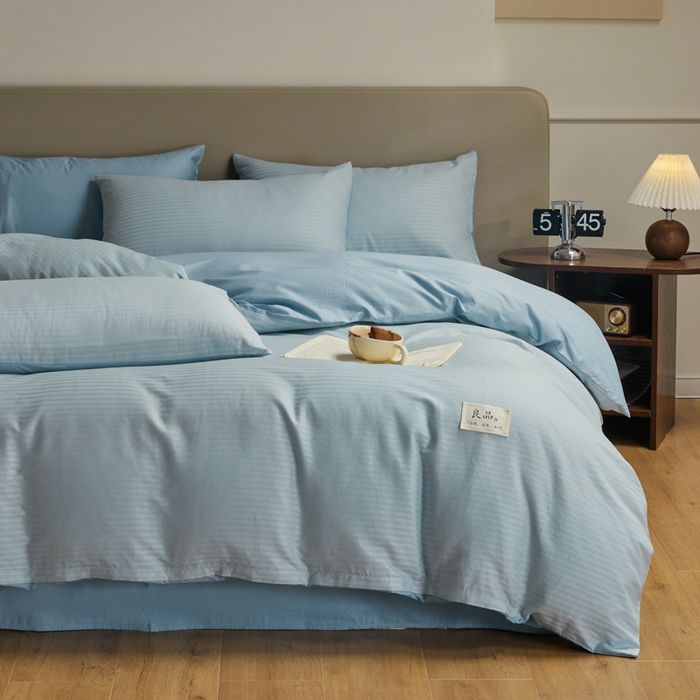 91家纺网 家纺一手货源 找家纺 眠博士 2025新款60贡缎提花四件套 60贡缎-提花雅蓝