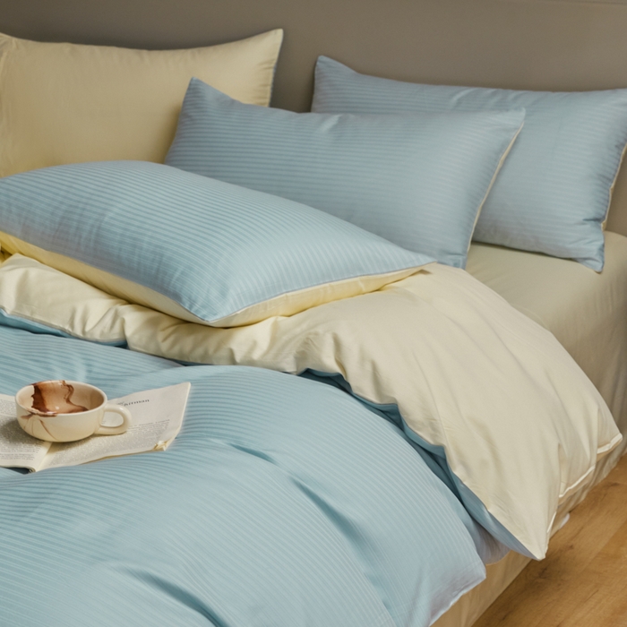 眠博士 2025新款60贡缎提花四件套 60贡缎-提花雅蓝+黄