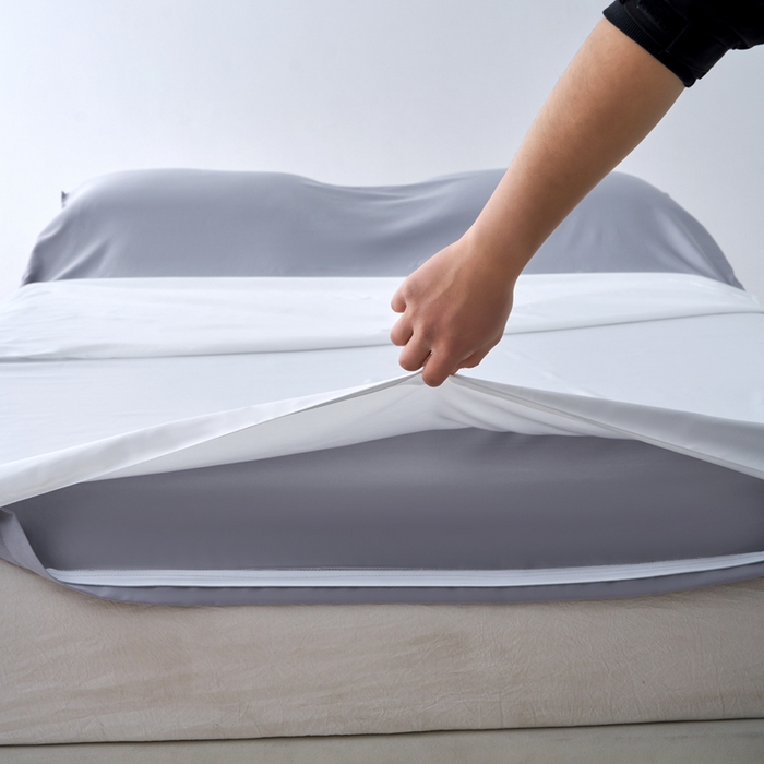 91家纺网 家纺一手货源 找家纺 爱彼家纺 2025新款夏季冰丝纯色旅行睡袋-系列一 睡袋-奶白+银灰