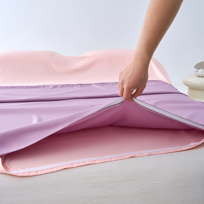 91家纺网 家纺一手货源 找家纺 爱彼家纺 2025新款夏季冰丝纯色旅行睡袋-系列一 睡袋-浅紫+粉