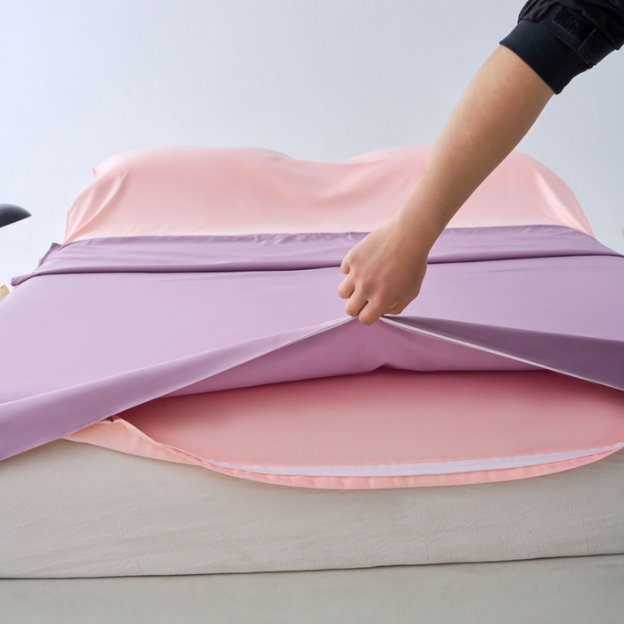 91家纺网 家纺一手货源 找家纺 爱彼家纺 2025新款夏季冰丝纯色旅行睡袋-系列一 睡袋-浅紫+粉