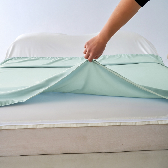 91家纺网 家纺一手货源 找家纺 爱彼家纺 2025新款夏季冰丝纯色旅行睡袋-系列一 睡袋-水绿+芝士