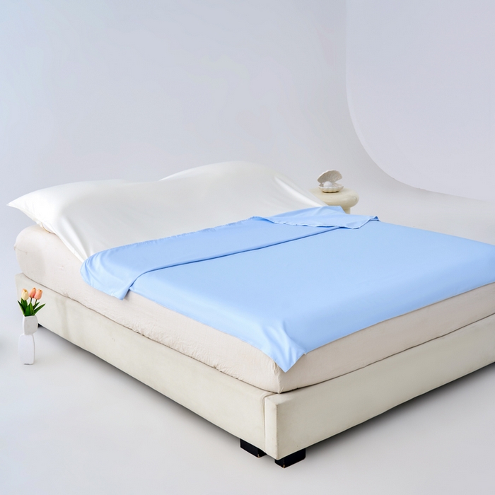 91家纺网 家纺一手货源 找家纺 爱彼家纺 2025新款夏季冰丝纯色旅行睡袋-系列一 睡袋-天蓝+芝士