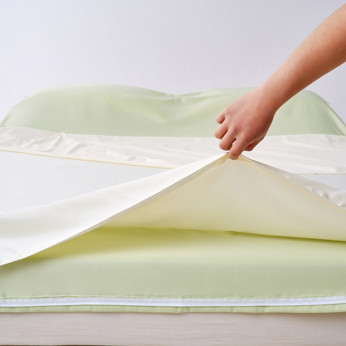 91家纺网 家纺一手货源 找家纺 爱彼家纺 2025新款夏季冰丝纯色旅行睡袋-系列一 睡袋-芝士+果绿