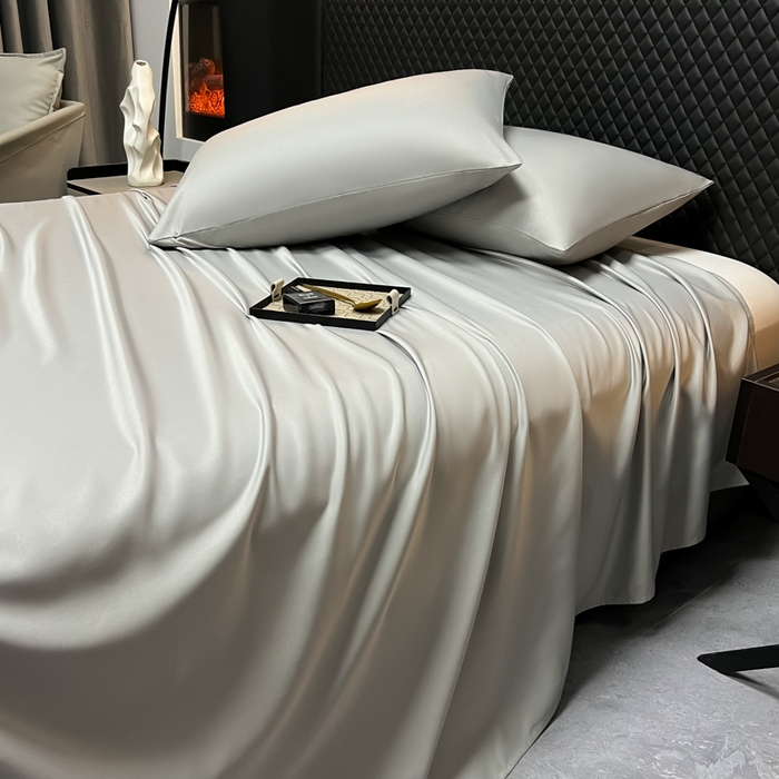 91家纺网 家纺一手货源 找家纺 爱彼家纺 2025水洗冰丝轻奢风床单床单水洗冰丝床单单件 冰丝纯色单床单-银灰