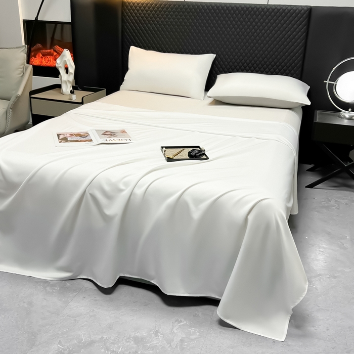 91家纺网 家纺一手货源 找家纺 爱彼家纺 2025水洗冰丝轻奢风床单床单水洗冰丝床单单件 冰丝纯色单床单-珍珠白