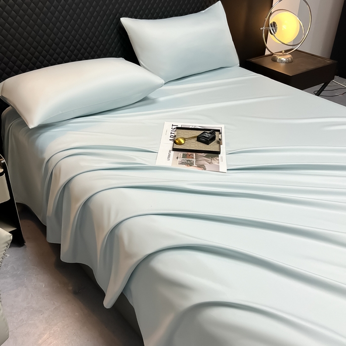 91家纺网 家纺一手货源 找家纺 爱彼家纺 2025水洗冰丝轻奢风床单床单水洗冰丝床单单件 冰丝纯色单床单-碧湖兰