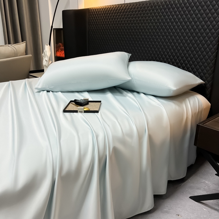 91家纺网 家纺一手货源 找家纺 爱彼家纺 2025水洗冰丝轻奢风床单床单水洗冰丝床单单件 冰丝纯色单床单-碧湖兰