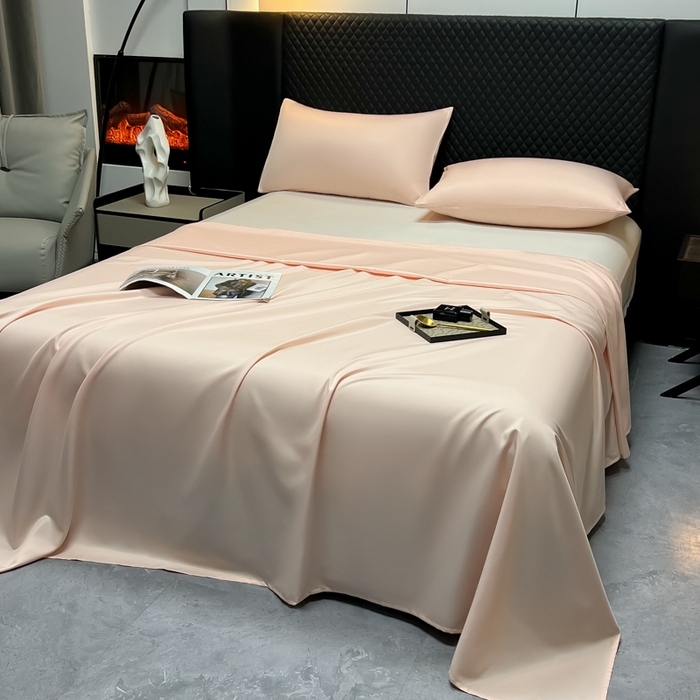 91家纺网 家纺一手货源 找家纺 爱彼家纺 2025水洗冰丝轻奢风床单床单水洗冰丝床单单件 冰丝纯色单床单-纯粉