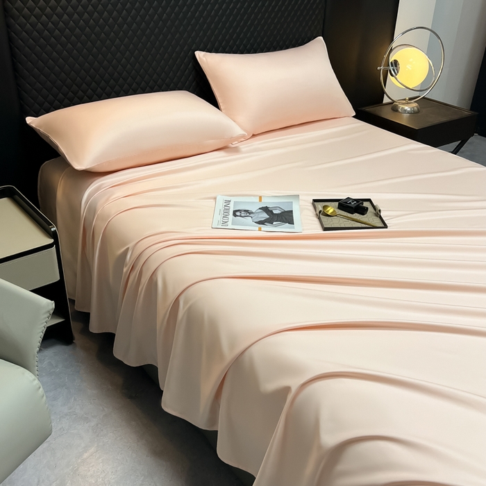 91家纺网 家纺一手货源 找家纺 爱彼家纺 2025水洗冰丝轻奢风床单床单水洗冰丝床单单件 冰丝纯色单床单-纯粉