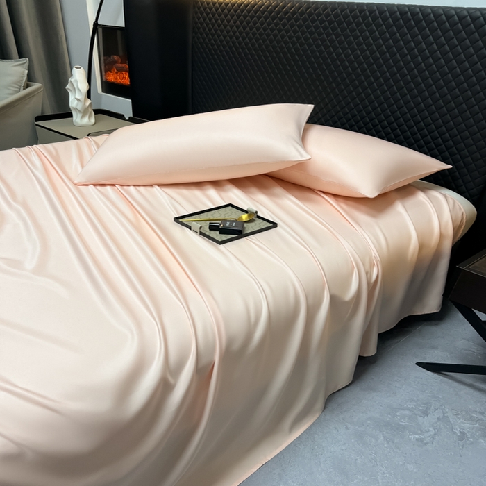 91家纺网 家纺一手货源 找家纺 爱彼家纺 2025水洗冰丝轻奢风床单床单水洗冰丝床单单件 冰丝纯色单床单-纯粉