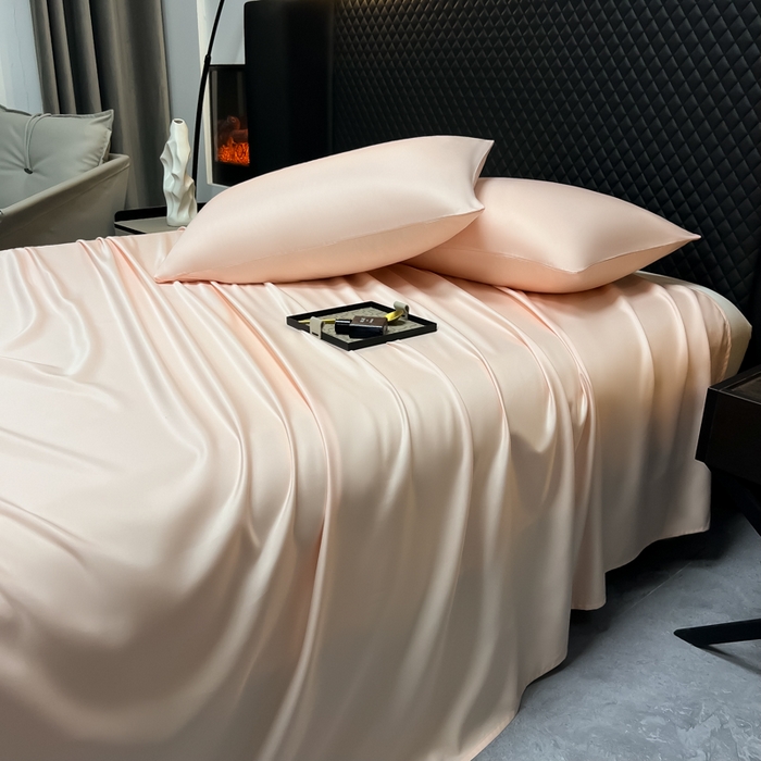 91家纺网 家纺一手货源 找家纺 爱彼家纺 2025水洗冰丝轻奢风床单床单水洗冰丝床单单件 冰丝纯色单床单-纯粉