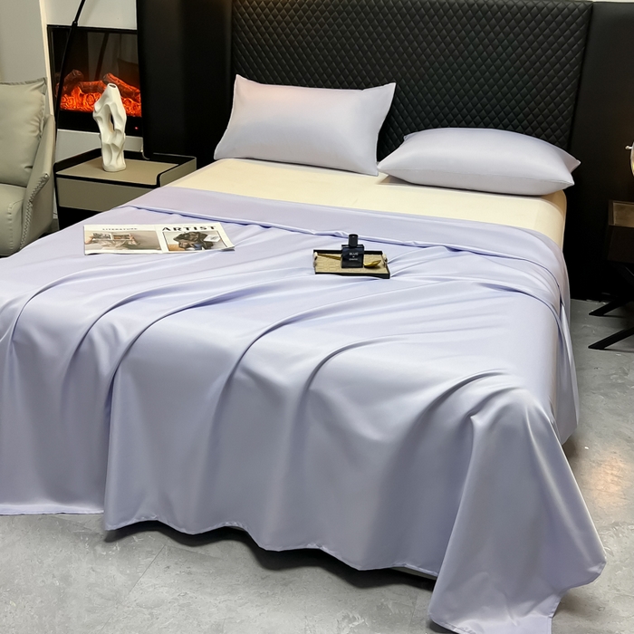 91家纺网 家纺一手货源 找家纺 爱彼家纺 2025水洗冰丝轻奢风床单床单水洗冰丝床单单件 冰丝纯色单床单-淡雅紫