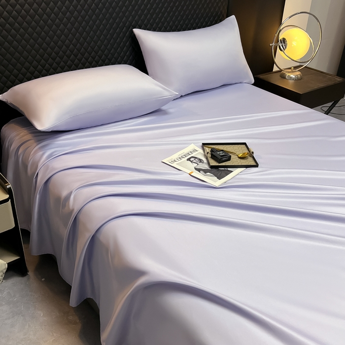 91家纺网 家纺一手货源 找家纺 爱彼家纺 2025水洗冰丝轻奢风床单床单水洗冰丝床单单件 冰丝纯色单床单-淡雅紫