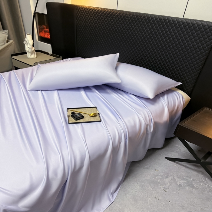 91家纺网 家纺一手货源 找家纺 爱彼家纺 2025水洗冰丝轻奢风床单床单水洗冰丝床单单件 冰丝纯色单床单-淡雅紫