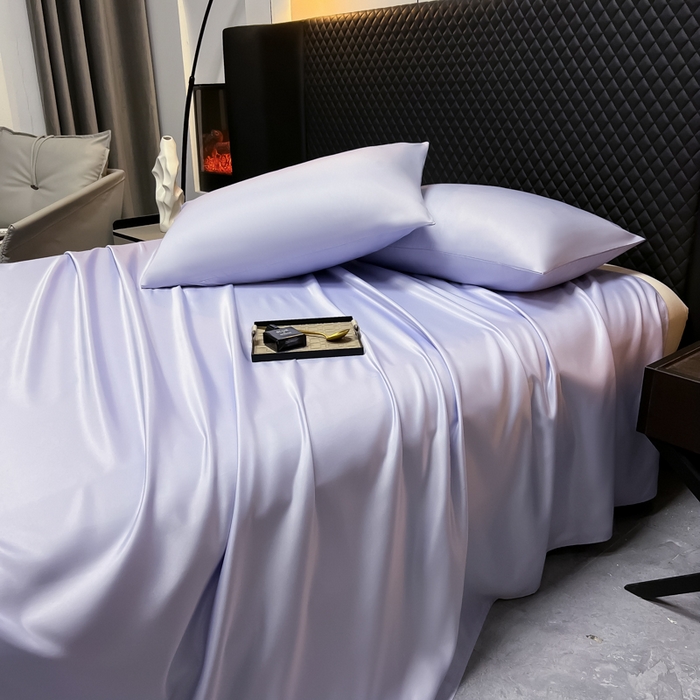 91家纺网 家纺一手货源 找家纺 爱彼家纺 2025水洗冰丝轻奢风床单床单水洗冰丝床单单件 冰丝纯色单床单-淡雅紫