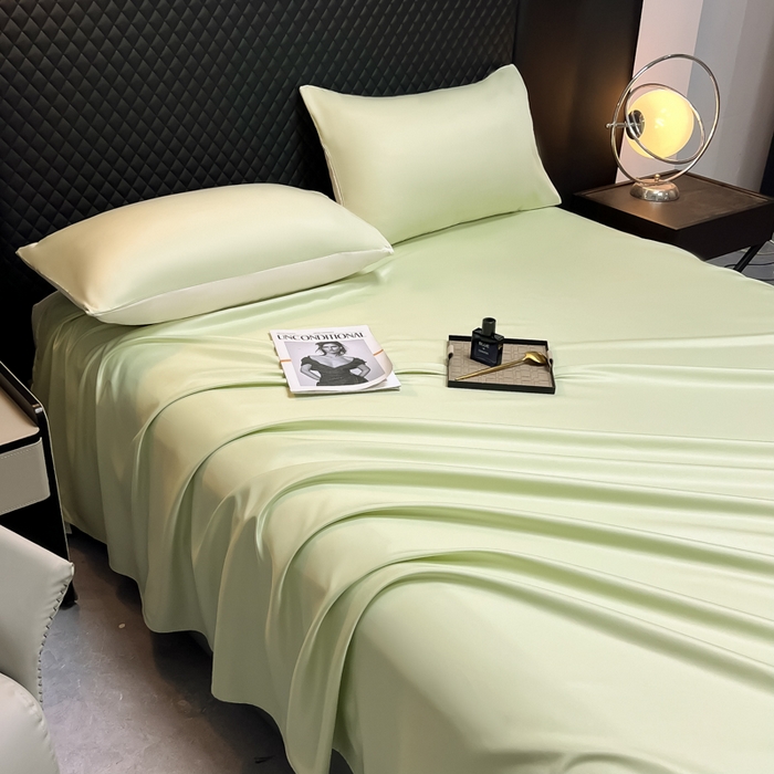 91家纺网 家纺一手货源 找家纺 爱彼家纺 2025水洗冰丝轻奢风床单床单水洗冰丝床单单件 冰丝纯色单床单-果绿