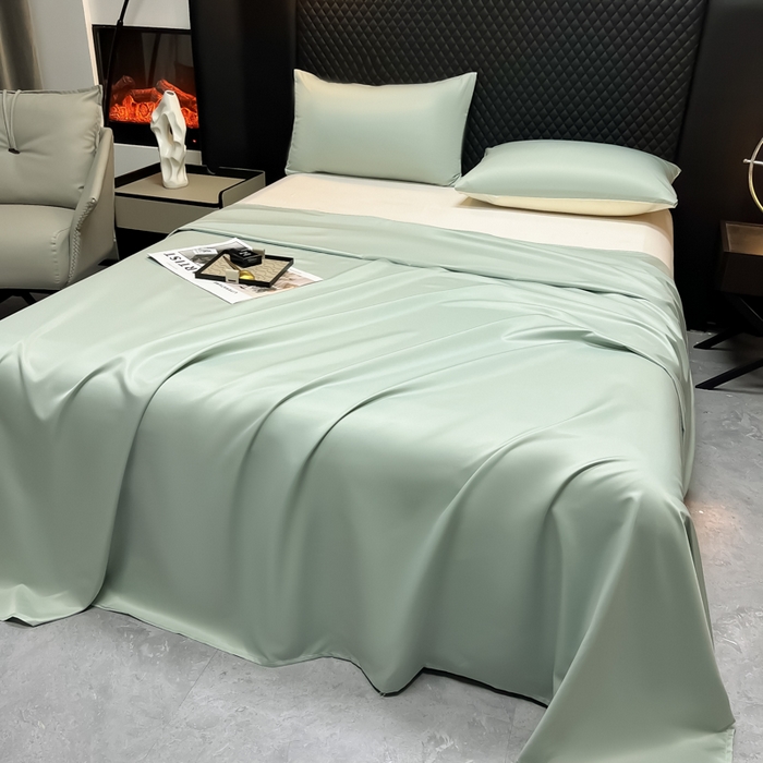 91家纺网 家纺一手货源 找家纺 爱彼家纺 2025水洗冰丝轻奢风床单床单水洗冰丝床单单件 冰丝纯色单床单-水绿