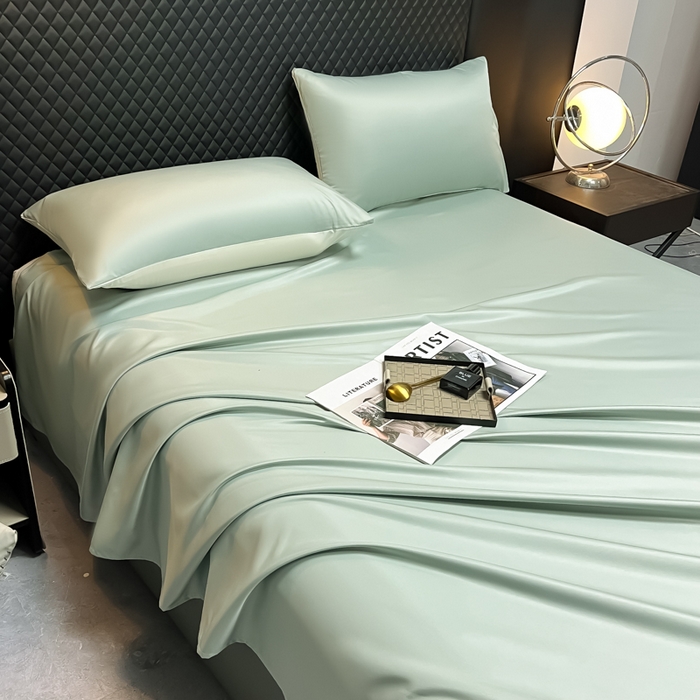 91家纺网 家纺一手货源 找家纺 爱彼家纺 2025水洗冰丝轻奢风床单床单水洗冰丝床单单件 冰丝纯色单床单-水绿