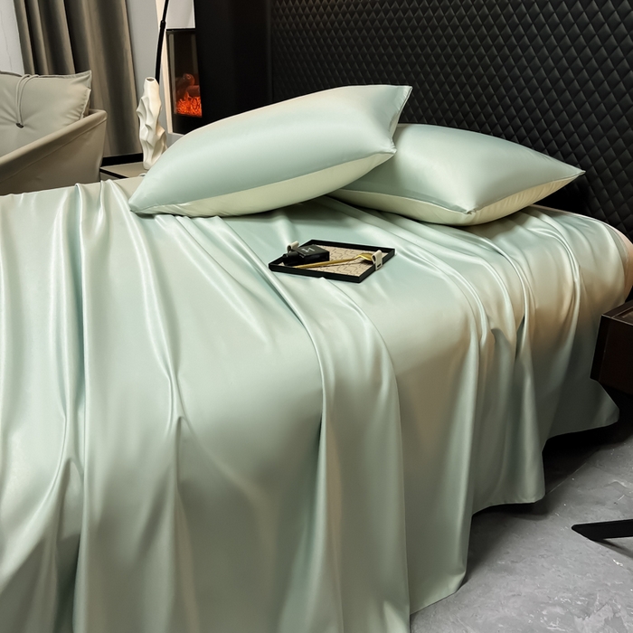 91家纺网 家纺一手货源 找家纺 爱彼家纺 2025水洗冰丝轻奢风床单床单水洗冰丝床单单件 冰丝纯色单床单-水绿