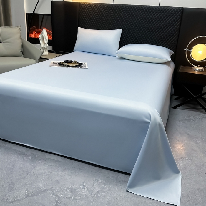 91家纺网 家纺一手货源 找家纺 爱彼家纺 2025水洗冰丝轻奢风床单床单水洗冰丝床单单件 冰丝纯色单床单-天空蓝
