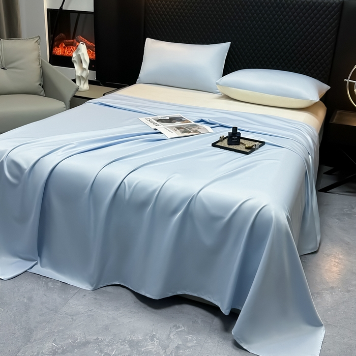91家纺网 家纺一手货源 找家纺 爱彼家纺 2025水洗冰丝轻奢风床单床单水洗冰丝床单单件 冰丝纯色单床单-天空蓝