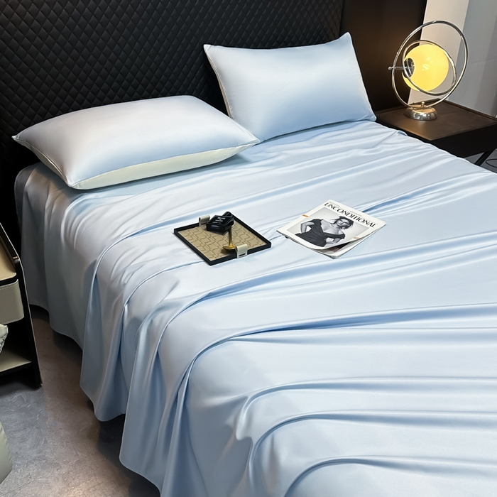 91家纺网 家纺一手货源 找家纺 爱彼家纺 2025水洗冰丝轻奢风床单床单水洗冰丝床单单件 冰丝纯色单床单-天空蓝