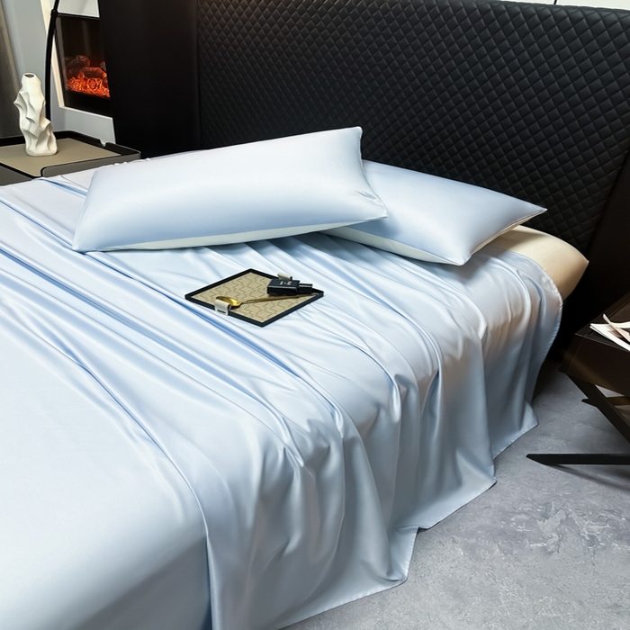 91家纺网 家纺一手货源 找家纺 爱彼家纺 2025水洗冰丝轻奢风床单床单水洗冰丝床单单件 冰丝纯色单床单-天空蓝
