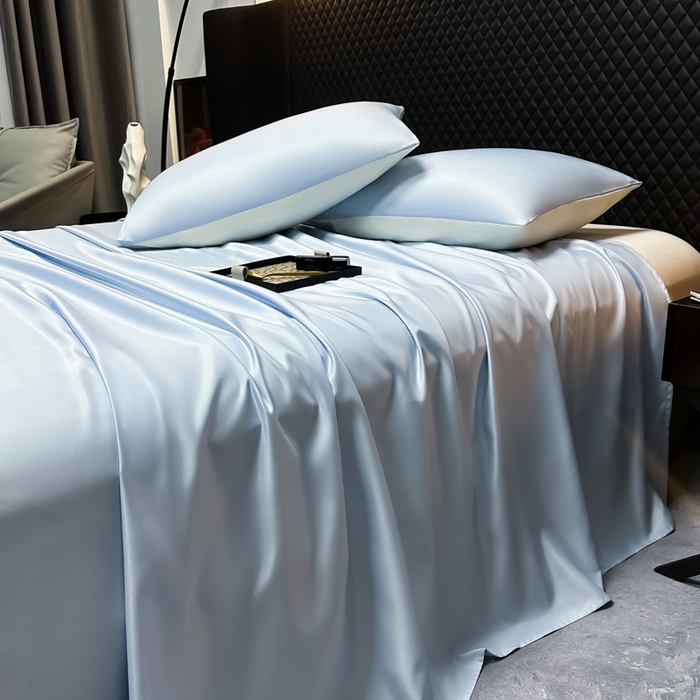 91家纺网 家纺一手货源 找家纺 爱彼家纺 2025水洗冰丝轻奢风床单床单水洗冰丝床单单件 冰丝纯色单床单-天空蓝