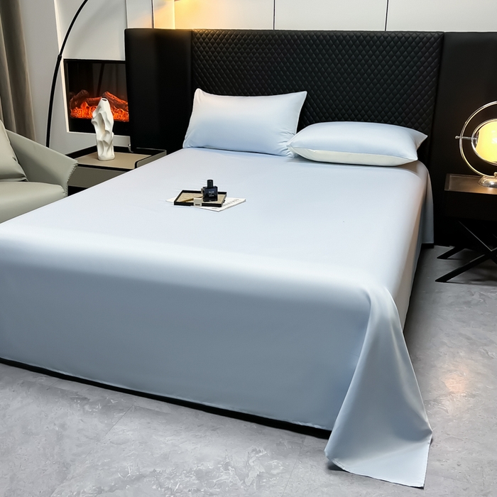 91家纺网 家纺一手货源 找家纺 爱彼家纺 2025水洗冰丝轻奢风床单床单水洗冰丝床单单件 冰丝纯色单床单-天空蓝
