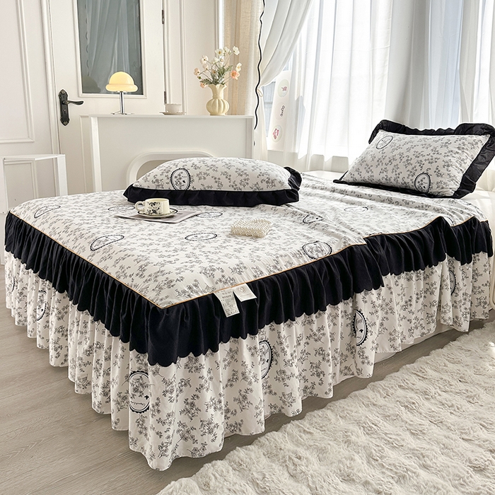 91家纺网 家纺一手货源 找家纺 笠裙家纺 2025新款水洗棉床裙 荷叶花边法式赫本风床裙 花香