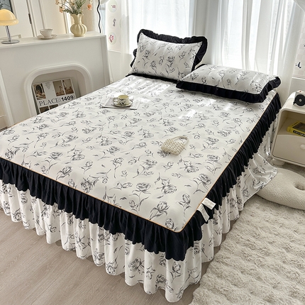 笠裙家纺 2025新款水洗棉床裙 荷叶花边法式赫本风床裙 玫瑰