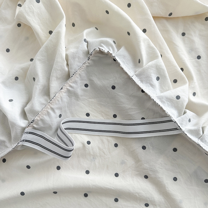 91家纺网 家纺一手货源 找家纺 笠裙家纺 2025新款水洗棉床裙 荷叶花边法式赫本风床裙 波点