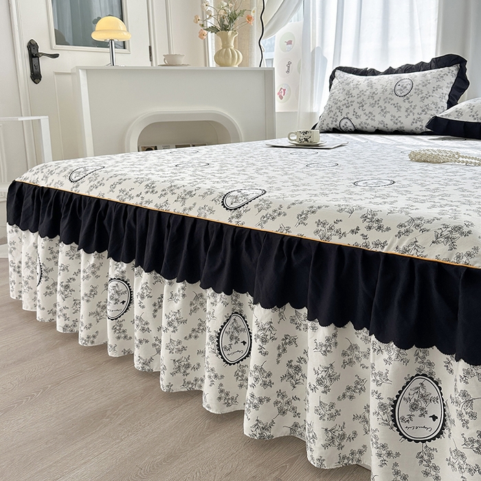 91家纺网 家纺一手货源 找家纺 笠裙家纺 2025新款水洗棉床裙 荷叶花边法式赫本风床裙 花香