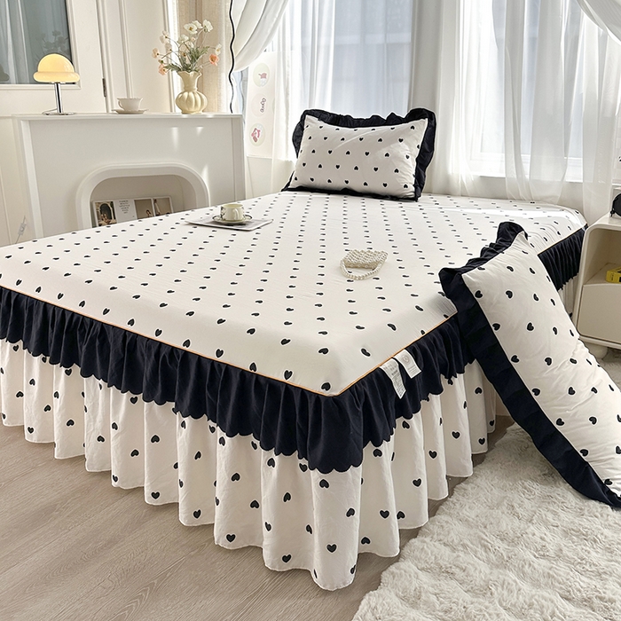 91家纺网 家纺一手货源 找家纺 笠裙家纺 2025新款水洗棉床裙 荷叶花边法式赫本风床裙 爱心