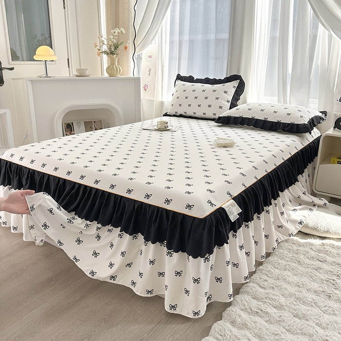 91家纺网 家纺一手货源 找家纺 （总）笠裙家纺 2025新款水洗棉床裙 荷叶花边法式赫本风床裙