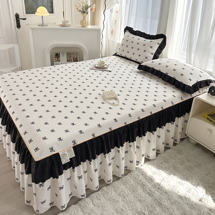 91家纺网 家纺一手货源 找家纺 （总）笠裙家纺 2025新款水洗棉床裙 荷叶花边法式赫本风床裙